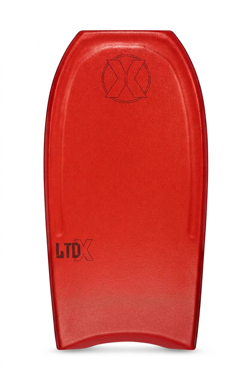 Red Custom X LTD X Crescent Tail bodyboard, front view